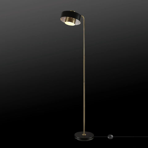Felipe Floor Lamp With Tilting Head, Antique Brass Finish And Matte Black Accent, Mid Century Modern Style For Living Room