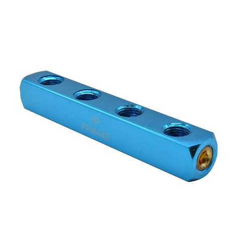 Aluminum Rectangle Pencil Manifold One Quarter Inch NPT Female Four Way Outlet Pack Of Two Blue FPM44S Pneumatic Connector