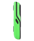 Electronic Wall Finder Detects Wood Metal Studs and Live Wire, green compact design, side view, portable handheld scanner.