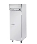 Heavy Duty Workhorse Commercial Single Door Reach In Freezer with stainless steel body and casters for kitchen use.