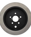 Centric Premium rear brake rotor front view with silver outer disc and black center hub, 5-lug bolt pattern.