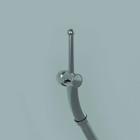 Chrome Handheld Toilet Bidet Sprayer with Precision Pressure Jet from CleanSpa Advanced, showing ergonomic design and hose attachment.
