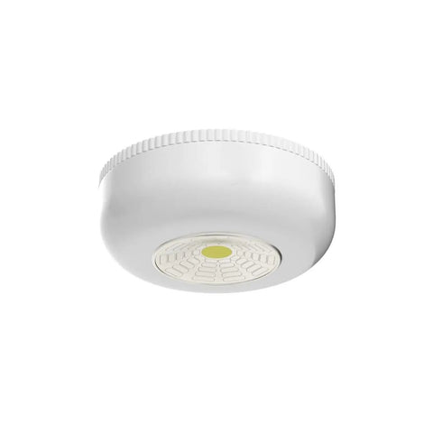 Side view of Six Pack Portable LED Puck Tap Lights Battery Operated Night Lights For Cabinets Closets Under Cabinet Lighting Kitchens Pantries And More Indoors And Outdoors Dope showing round design.