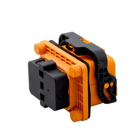 Badass Heavy Duty EV Service Disconnect Plug And Socket 2 Pin 100A IP67 Waterproof Front Lock showing black and orange connector.