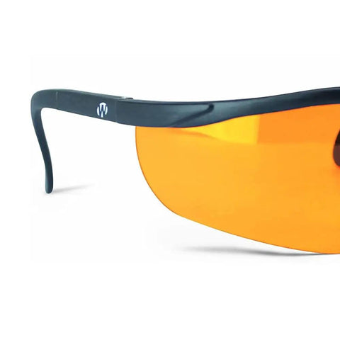Top Level Polycarbonate Safety Shooting Glasses With Adjustable Nose Pad Half Frame Amber Lenses Built Tough For The Range And Sweet All Day Comfort Out On The Field