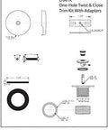 Rock Solid Twist Close Bathtub Drain Trim With One Hole Overflow Faceplate And Universal Connector In Quality Oil Rubbed Bronze Finish Built Tough Fifty Pack technical drawing with dimensions and components.