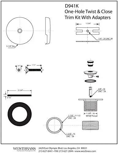 Rock Solid Twist Close Bathtub Drain Trim With One Hole Overflow Faceplate And Universal Connector In Quality Oil Rubbed Bronze Finish Built Tough Fifty Pack technical drawing with dimensions and components.
