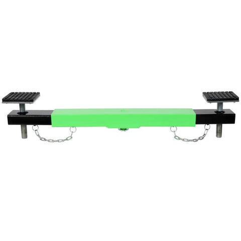 Heavy Duty Floor Jack Cross Beam Adapter with Anti Scratch Rubber Pads and support chains for secure automotive lifts.