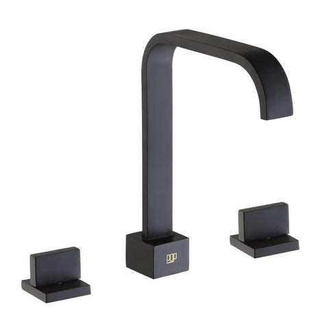 Matte Black 2-Handle 3-Hole Widespread Bathroom Sink Faucet With Pop-Up Drain, Solid Brass Construction, 8-Inch Centers