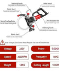 Pro Built Brushless Concrete Circular Saw With 370Mm Blade and Fast 270Mm Cut Depth featuring safety switch and stabilizing handle.