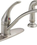 Foundations Brushed Nickel Kitchen Faucet With Side Sprayer Go To Four Hole 8 Inch Center Install Contemporary Single Handle Sink Faucet In Stainless Finish Easy Install Drip Free Performance