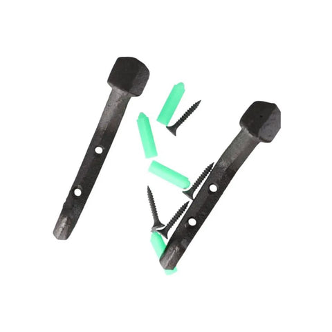 Heavy Duty Cast Iron Wall Mount Hooks Boss Level Construction with included screws and wall plugs for secure installation.