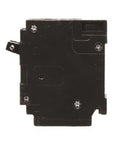 Q2020NC Two Single Pole 120 Volt Non Current Limiting Circuit Breaker 20 Amp Black For QT Style Plug In Panels Space Saving Design And Easy Install In Residential Load Centers. black duplex circuit breaker side view with mounting screws