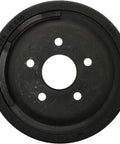 Centric C-Tek rear brake drum, black metal, front view with five lug holes.
