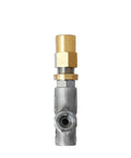 Front view of brass pressure regulator valve with silver body and side inlet/outlet, G1/2 connection