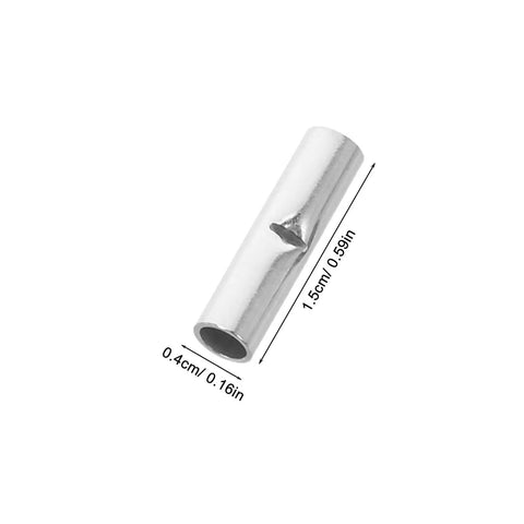 Close-up of a single galvanized butt splice wire connector from the Galvanized Butt Splice Wire Connectors Kit 100 Pcs Insulated Electrical Terminals For Automotive And Marine Cable Splicing Quick Wiring Connection Durable Crimp Ends.