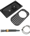 Heavy Duty 304 Stainless Steel Glass Rinser Countertop Pitcher Washer with built-in drain tray and jet hose components.