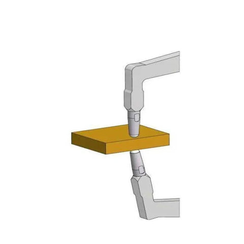 Digital Inside Outside Caliper Gauge Zips Through Outer Diameter Measurements with rugged stainless steel body measuring a wood block.