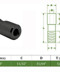 Stainless Steel T316 Streamline Stud For 1/8 Inch Cable UNF 5/16-24 Thread 1 Inch Length Molybdenum Disulfide Coating dimensions