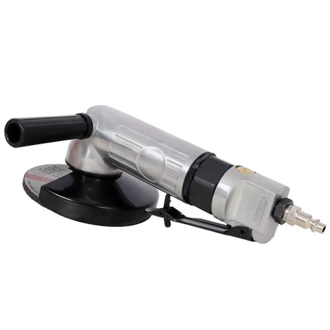 Big Dog 5 Inch Pneumatic Air Angle Grinder Heavy Duty Power Tool For Metal Cutting Welding Prep Grinding And Polishing Knocks Out Rust And Paint Fast Rock Solid Workshop Essential side view of the air grinder with a 5 inch wheel.