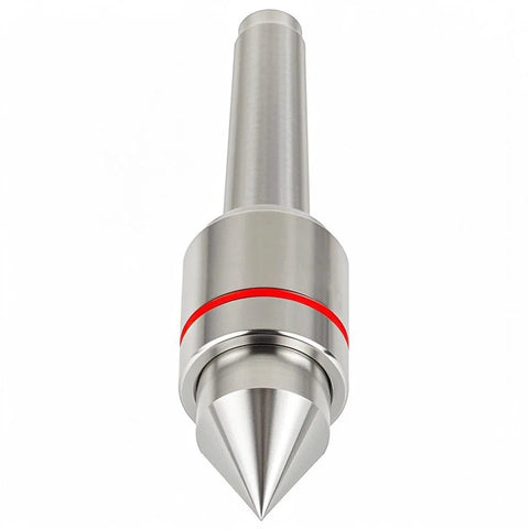 Front view of 60° MT2 live center for lathe with steel body and conical tip