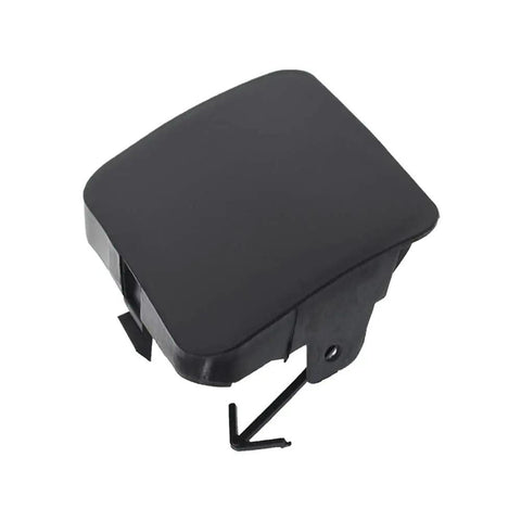 Front Left And Front Right Bumper Tow Hook Bracket Cover Cap Replacement For RAV4 2006 2007, black, angled view