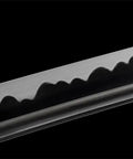 Close-up of 40 Inch Japanese Iaito For Training With Dull Blade Handmade Full Tang Practice Sword showing blade pattern design.