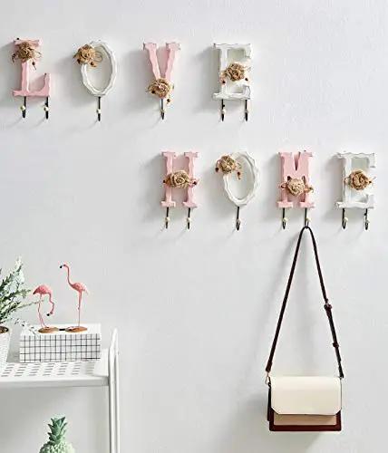 Pack Of Two Dope Rustic Metal And Wood Wall Hooks Featuring Home Love Script Built Tough For Daily Use Perfect For Hanging Hats Towels And Coats Adding Fresh Vibe To Your Entryway.