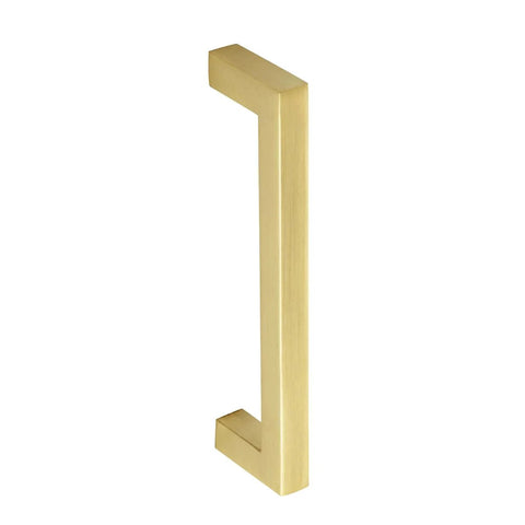 Modern Square Cabinet Pull Handle With Golden Champagne Finish, 5.39-Inch Length, 5-Inch Hole Center, angled view
