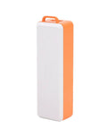 Mini UPS Battery Backup With 2600mAh Rechargeable Lithium Cell in white and orange design,  portable unit for tech setup.