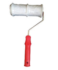 Pro Grade Texture Paint Roller Delivers Killer Brick and Rustic Stone Looks on Interior Walls Patio Walkways and DIY Renovations Effortless Glide with Zero Sweat Red with red handle and white roller cover.