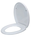 Rugged 18.5 Inch Elongated Toilet Seat Featuring Slick Slow Close Lids That Shut Silent And Skip The Slamming Noise Plus Quick One Touch Release for easy install.