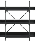 Front view of Engineered Wood 3 Tier Bookcase With Black Metal Frame, 42.7 Inch Tall Bookshelf For Books And Decor, Built To Last Open Shelf Storage Unit.