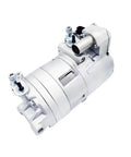 Heavy Duty AC Compressor For BMW I8 Hybrid Electric Vehicle Direct Fit Replacement Oem 64529332199 side view, aluminum housing with fittings.