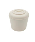 Built Tough White One Inch Round Chair Leg Caps Soft Rubber Floor Savers Anti Slip Furniture Pads Smooth Ride, top view of a round cap.