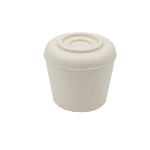 Built Tough White One Inch Round Chair Leg Caps Soft Rubber Floor Savers Anti Slip Furniture Pads Smooth Ride, top view of a round cap.