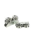 Top Shelf Iron Sliding Door V Wheel Track Rollers For Courtyard Gates And Fence Systems Featuring Smooth As Butter Glide Industrial Grade Replacement Hardware Set, showing detailed iron rollers.