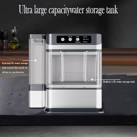 Large Capacity Countertop Ice Maker With No Fuss Self Cleaning And Three Liter Detachable Tank Churning Out Fresh Nugget Ice Quickly showing a 3L water storage tank.