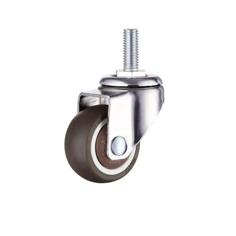 1 Inch Mini Shopping Cart Caster Wheels With Brakes, Soft Rubber TPE Swivel Casters, M6x15mm Threaded Mini Stem, single wheel view