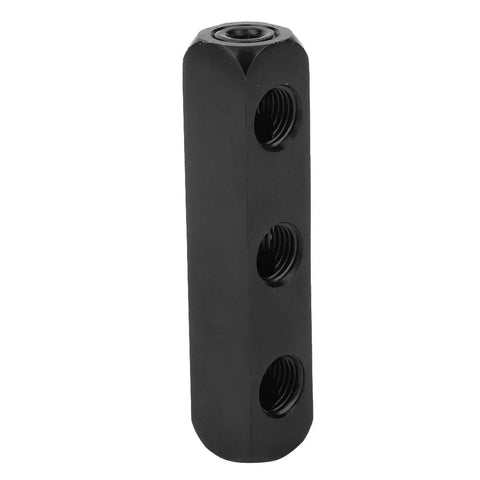 Aluminum Pneumatic Air Hose Manifold Block Splitter With One Quarter Inch BSPP Thread Black Finish For Shop Use Durable Multi Outlet Connector Hub For Plug And Play Quick Air Line Setup