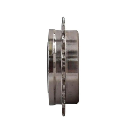 Side view of Fifteen Tooth BMX Freewheel For Single Speed Builds With Thirty POE Engagement, chromoly steel, nickel plated, 29mm ID.