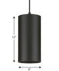 6 Inch Black Outdoor LED Pendant Light Cylinder Style Hang Fixture for Covered Porch and Patio, Modern Industrial Vibe, front view