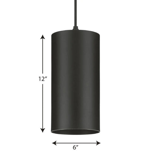 6 Inch Black Outdoor LED Pendant Light Cylinder Style Hang Fixture for Covered Porch and Patio, Modern Industrial Vibe, front view