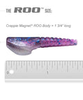 Roo Kit 62 Piece Crappie Fishing Kit With Shad Mimic Lures Shad Belly Design 1 3/4 inch long next to ruler for size reference