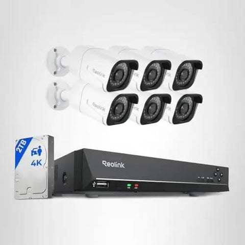 8 Channel 4K PoE Security Camera System With 6 Outdoor Bullet Cameras, Smart Person And Vehicle Detection, 8CH NVR Recorder With 2TB HDD