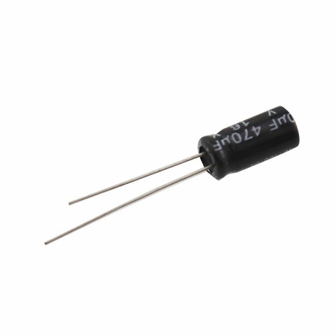 Single capacitor from Through Hole Electrolytic Capacitor Assortment Kit, 120 Pcs Total, 12 Types, 0.22uF to 470uF Range