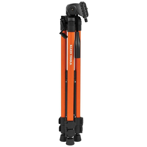 Lightweight Aluminum Tripod With Mount For Laser Levels And Tools, folded view with non-skid feet, flexible on uneven terrain.