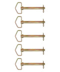 Set Of Five Cold Forged Three Quarter Inch Diameter Six And A Quarter Inch Usable Length Swivel Handle Hitch Pins displayed