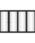 Premium Aluminum Bifold Door 120X96 Black With Four Low E Tempered Glass Panels, front view showing smooth design and black frame.