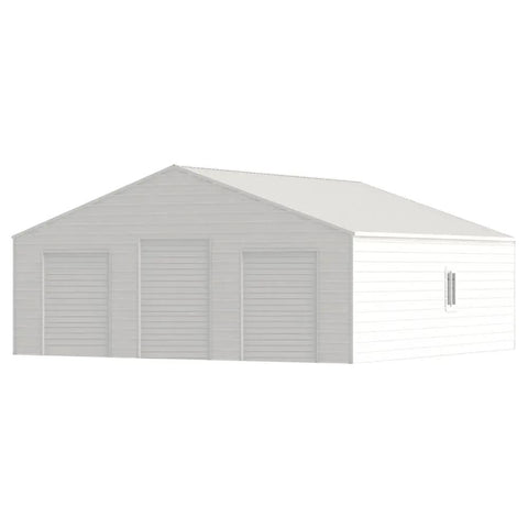 Heavy Duty Steel Barn Garage With Roll Top Metal Doors For Trucks Tractors Rvs Atvs And Workhorses Storage Shelter backyard view